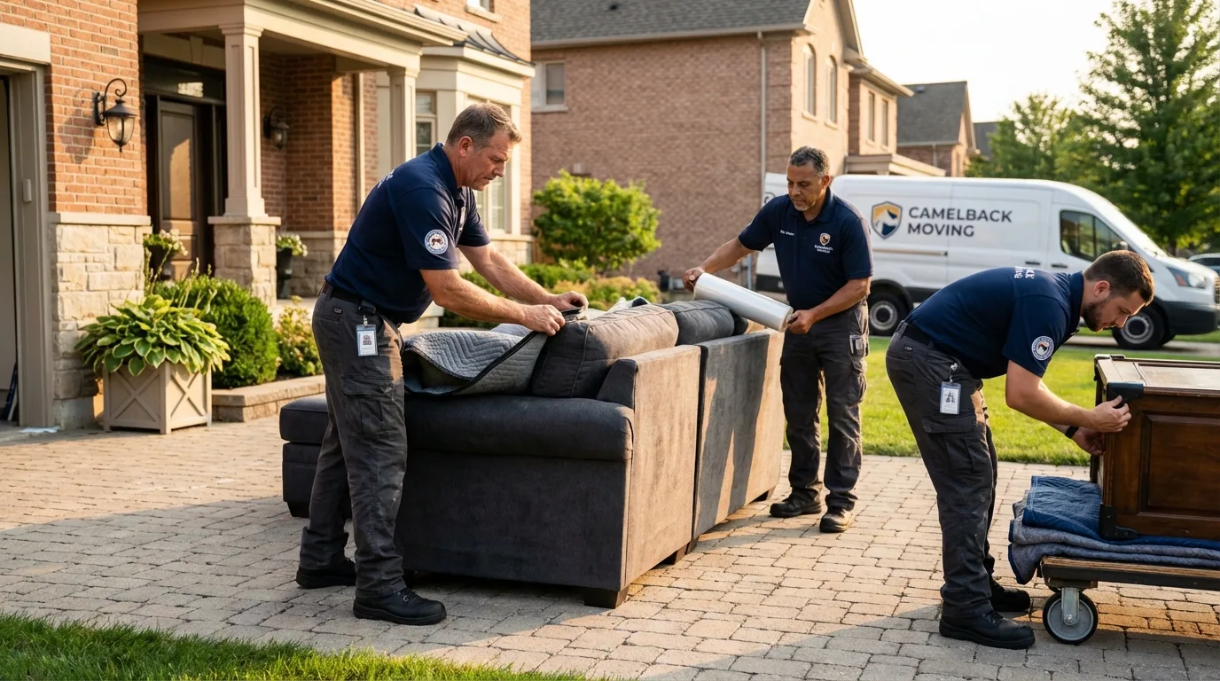 Large estate moving crew wrapping furniture in Louisville, CO