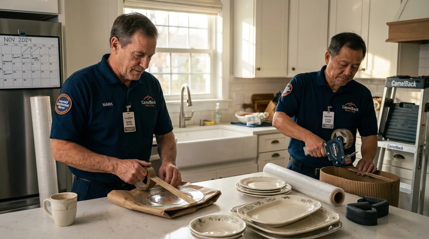 Professional crew packing kitchen dishware in Louisville, CO